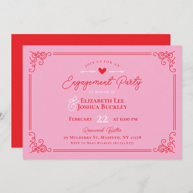 Invitación Romantic Valentine's Day Engagement Party (Anverso / Reverso)