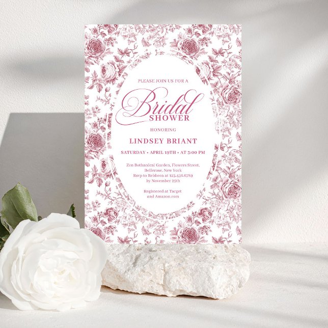 Invitación Romantic Velvet Rose Floral Toile Bridal Shower   (Romantic Velvet Rose Floral Toile Bridal Shower Invite)