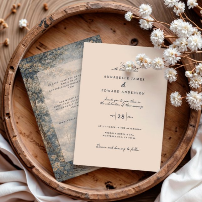 Invitación Romantic Vintage Botanical Blue Beige tapestry (Subido por el creador)