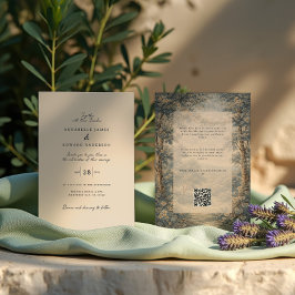 Invitación Romantic Vintage Botanical Blue Beige tapestry