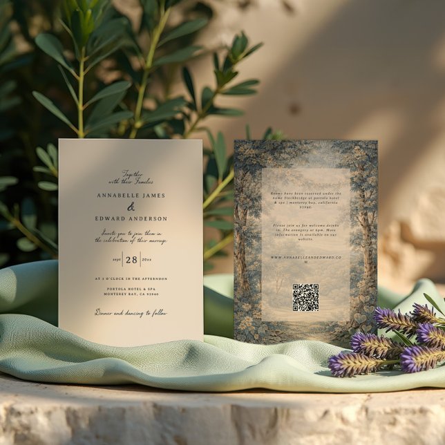 Invitación Romantic Vintage Botanical Blue Beige tapestry (Subido por el creador)