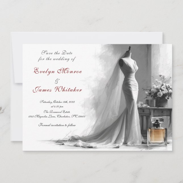 Invitación Romantic Vintage Bridal Wedding Save the date (Anverso)