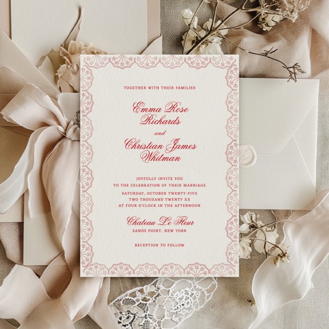 Invitación Romantic Vintage Frame Red Blush Wedding (Subido por el creador)