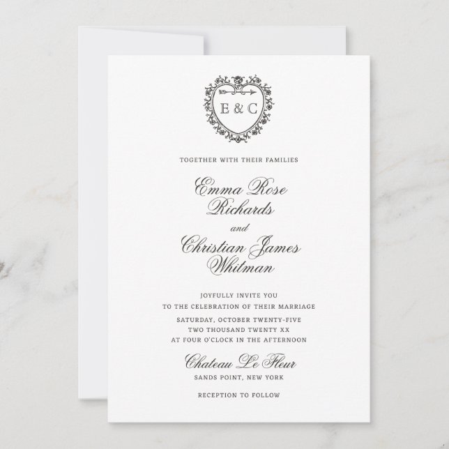 Invitación Romantic Vintage Monogram Crest Wedding (Anverso)