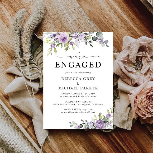 Invitación Romantic Violet Flower Engagement Party Invitation (Subido por el creador)