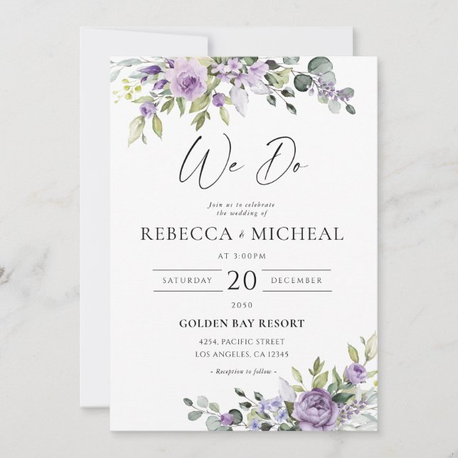 Invitación Romantic Violet Flowers Wedding Invitation (Anverso)