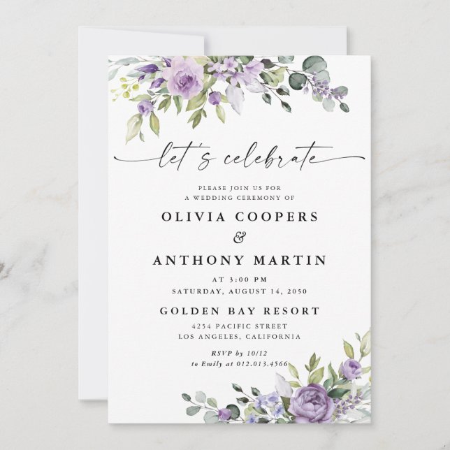 Invitación Romantic Violet Flowers Wedding Invitation (Anverso)