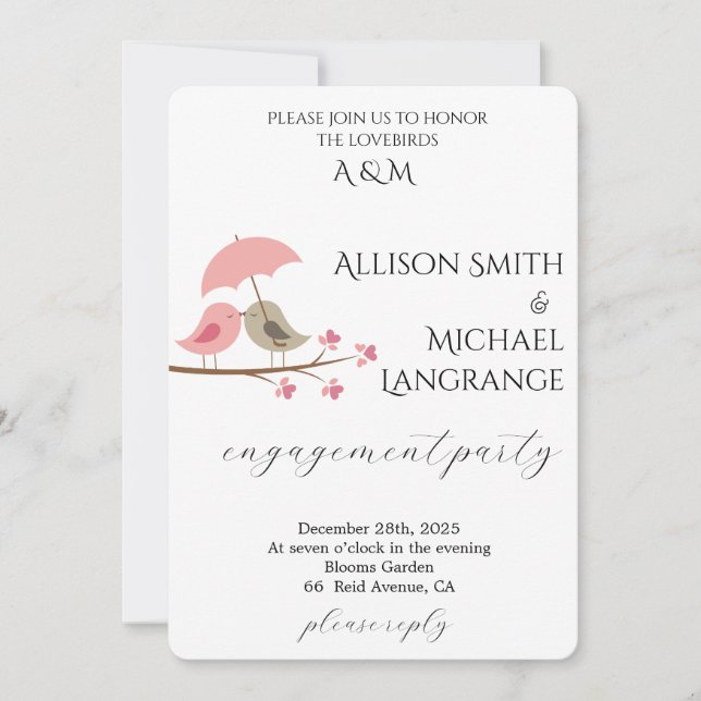Invitación Romantic Watercolor Blush Engagement Party (Anverso)