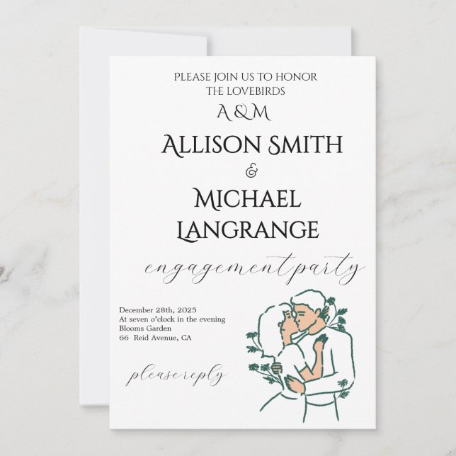 Invitación Romantic Watercolor Blush Engagement Party (Anverso)
