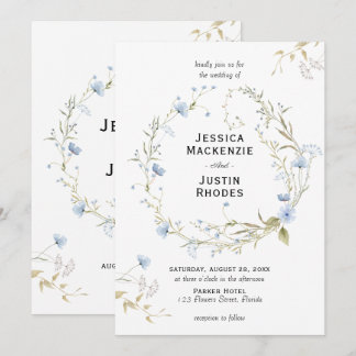 Invitación Romantic Watercolor Dusty Blue Wildflower Wedding