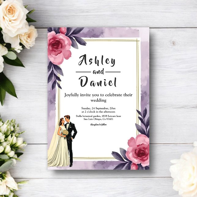 Invitación Romantic Watercolor Floral Bride And Groom Wedding (Subido por el creador)