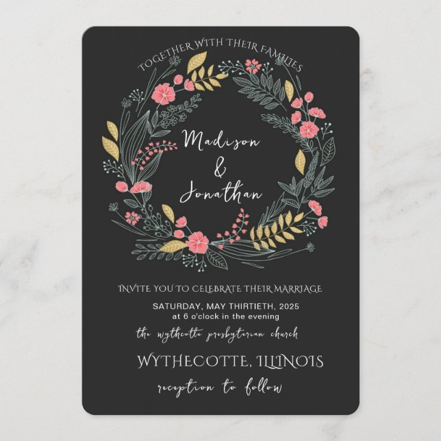 Invitación Romantic Watercolor Flower Wreath Wedding (Anverso)