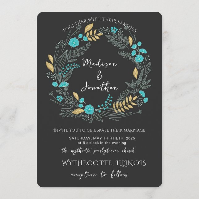 Invitación Romantic Watercolor Flower Wreath Wedding (Anverso)