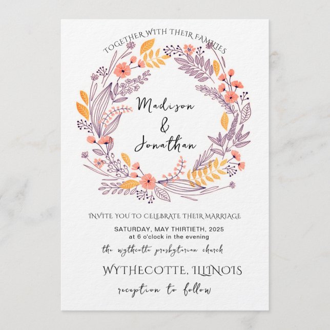 Invitación Romantic Watercolor Flower Wreath Wedding (Anverso)