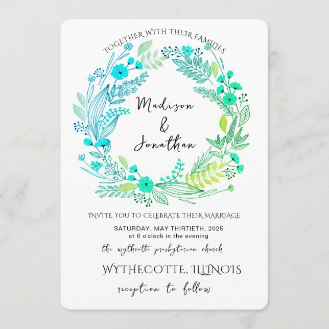 Invitación Romantic Watercolor Flower Wreath Wedding (Anverso)