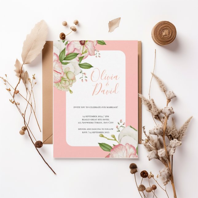 Invitación Romantic Watercolor Flowers Elegant Script Invite (Subido por el creador)