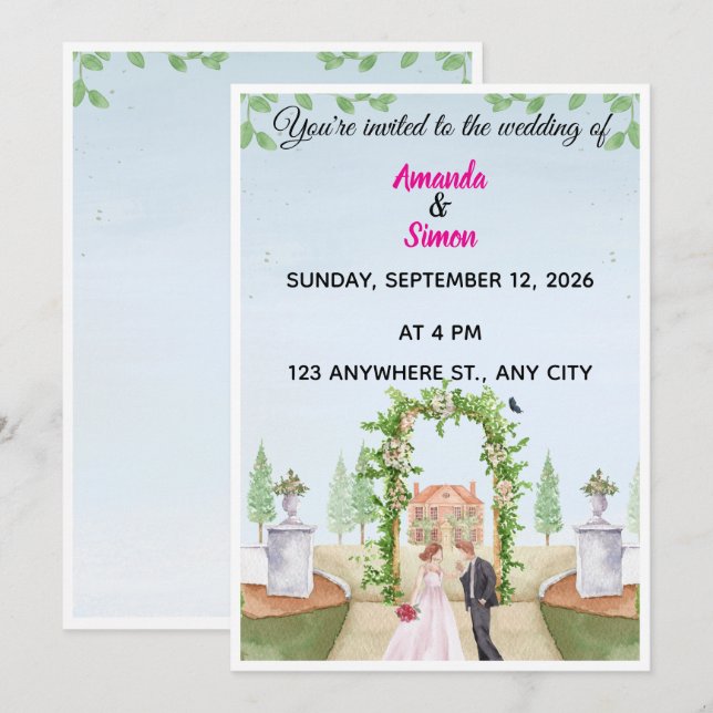 Invitación Romantic Watercolor  Garden Wedding Invitation (Anverso / Reverso)