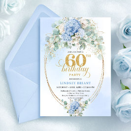 Invitación Romantic Watercolor Light Blue Floral 60 Birthday