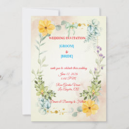 Invitación Romantic Watercolor Pink & Yellow Flower Wedding
