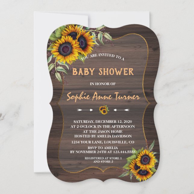 Invitación Romantic Watercolor Sunflowers Wood Baby Shower (Anverso)
