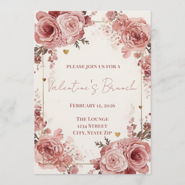 Invitación Romantic Watercolor Valentine’s Brunch Invitation (Anverso)