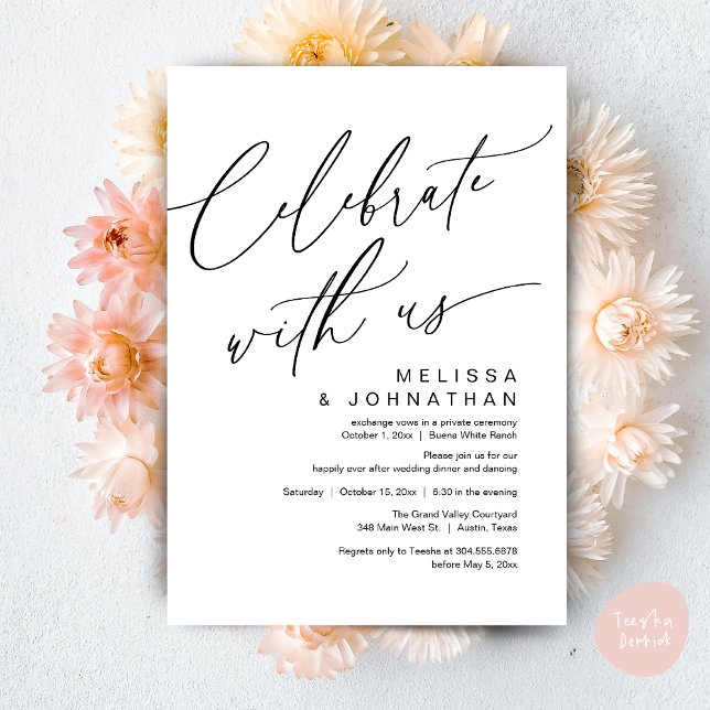 Invitación Romantic Wedding Dinner Party, Celebrate with us (Romantic Wedding Dinner Party, Celebrate with us Lunch Brunch Modern Invites Card  PDF White Black)