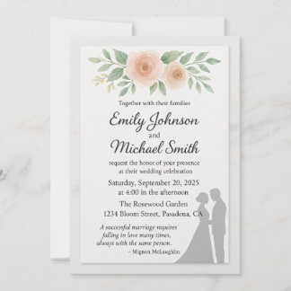 Invitación Romantic Wedding Quote with Couple and Flowers – E