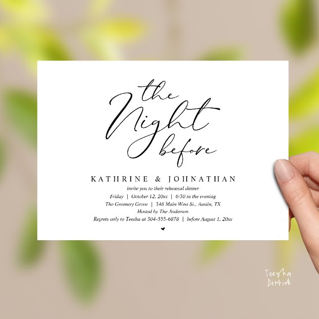 Invitación Romantic Wedding The Night Before Rehearsal Dinner (The Night Before Romantic Wedding Rehearsal Dinner Invitation Card in Black and White)