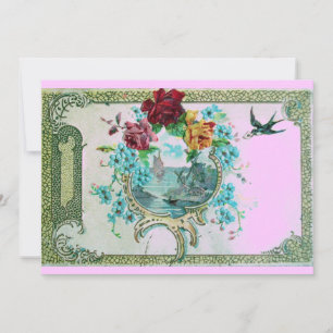 Invitación ROMÁNTICA 3 Fiesta de Boda Floral Azul Rosa
