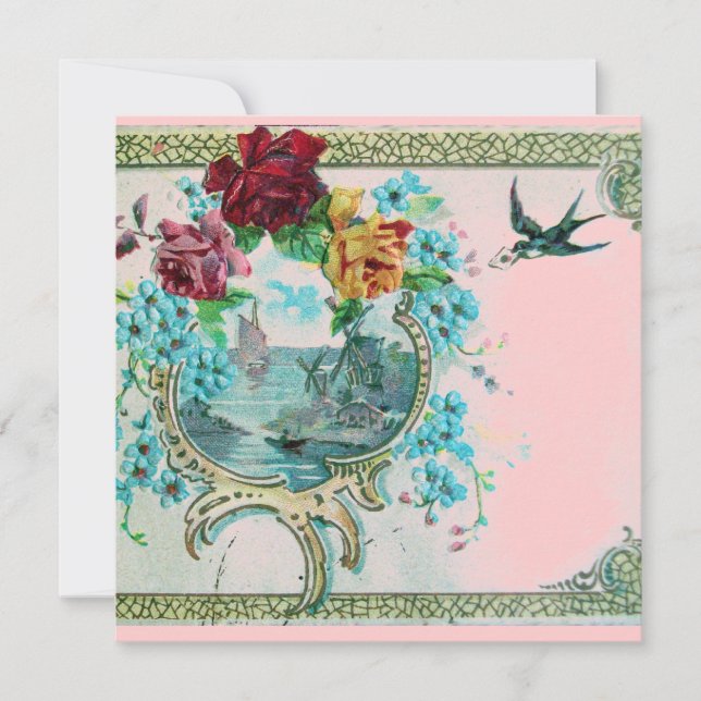 Invitación ROMANTICA 3 Fiesta Floral de Boda Rosa Azul (Anverso)