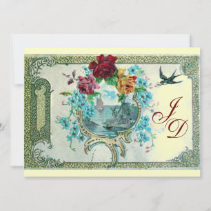 Invitación ROMÁNTICA 3 MONOGRAMA papel metálico dorado