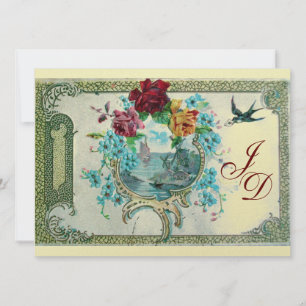 Invitación ROMANTİCA 3 Papel metálico de oro MONOGRAM 2