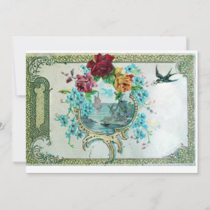 Invitación ROMANTICA 3 ,Partido Floral Blue White Wedding