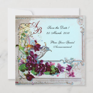 Invitación ROMÁNTICA 4 MONOGRAMA ,Azul