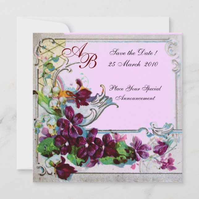Invitación ROMÁNTICA  4 MONOGRAMA, Rosa (Anverso)