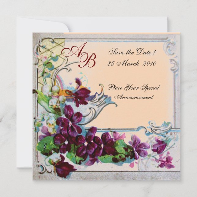 Invitación ROMÁNTICA  4 MONOGRAMA, Rosa (Anverso)