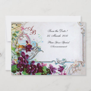 Invitación ROMÁNTICA 4 MONOGRAMMA Bodas de Partido Púrpura Bl