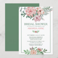 Invitación romántica a ducha de novias con flores 