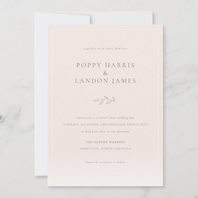 Invitación romántica a la boda botánica rosa Rubor (Anverso)