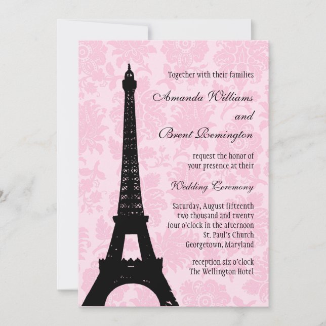 Invitación romántica a la boda de París (Anverso)
