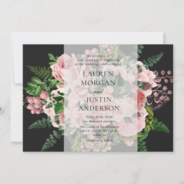 Invitación romántica a la boda de rosas de época (Anverso)