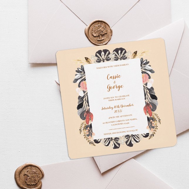 Invitación romántica a la boda floral en Rubor y n (Romantic Blush & Black Floral Wedding Invitation)