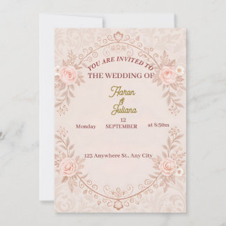 Invitación romántica a la boda floral rosa de Rubo