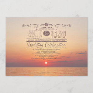 invitación romántica a la boda por el mar al atard