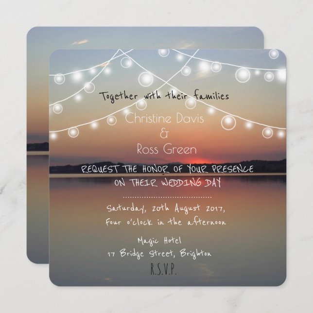 Invitación romántica a la boda romántica en el lag (Anverso / Reverso)