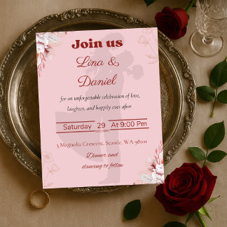 Invitación romántica a la boda rosada.