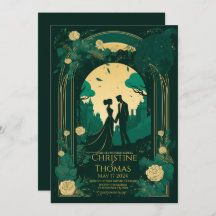 Invitación romántica a la boda verde esmeralda y o