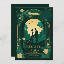 Invitación romántica a la boda verde esmeralda y o