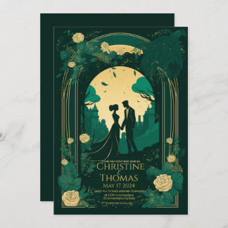 Invitación romántica a la boda verde esmeralda y o