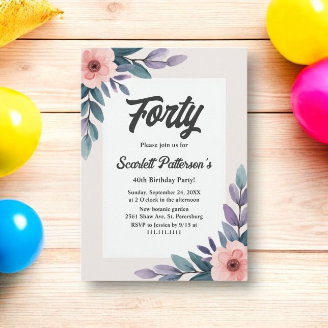 Invitación Romántica acuarela Floral 40 cumpleaños (Subido por el creador)